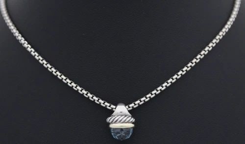 DAVID YURMAN STERLING SILVER W/ 14K GOLD BLUE TOPAZ ACORN PENDANT NECKLACE 16" (1 of 2)