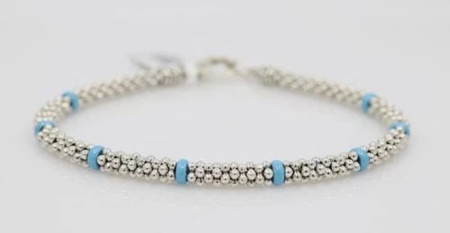 LAGOS STERLING SILVER TURQUOISE CERAMIC STATION CAVIAR ROPE BRACELET 8.5" (1 of 2)