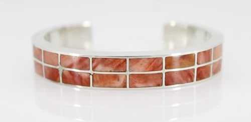 FEDERICO JIMENEZ STERLING RED ORANGE SPINY OYSTER SHELL INLAY CUFF BRACELET (1 of 2)