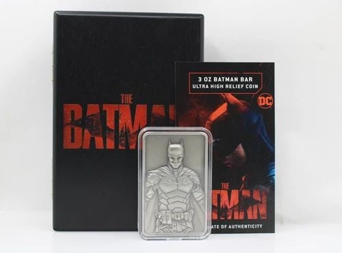 2023 BARBADOS ANTIQUE BATMAN BAR 3 OZ. SILVER ULTRA HIGH RELIEF COIN (1 of 2)
