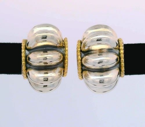 LAGOS CAVIAR STERLING SILVER & 14K YELLOW GOLD SCALLOPED SHRIMP EARRINGS (1 of 2)