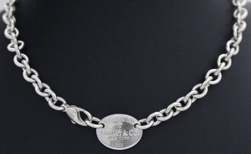 TIFFANY & CO. STERLING SILVER "RETURN TO TIFFANY" OVAL TAG NECKLACE 16" W/ POUCH (1 of 2)