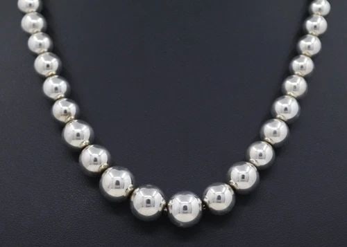 TIFFANY & CO. STERLING SILVER HARDWEAR GRADUATED BALL BEADED NECKLACE 18" (1 of 2)