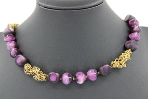 VINTAGE MIRIAM HASKELL SIGNED GOLD TONE PURPLE GRIPIOX GLASS 30" NECKLACE (1 of 2)