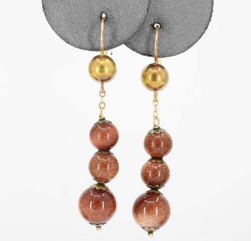 VINTAGE 18K YELLOW GOLD BROWN DIAMOND GOLDSTONE DANGLE LEVER BACK EARRINGS 4.1G: VINTAGE 18K YELLOW GOLD BROWN DIAMOND GOLDSTONE DANGLE LEVER BACK EARRINGS 4.1G VINTAGE 18K YELLOW GOLD BROWN DIAMOND GOLDSTONE DANGLE LEVER BACK EARRINGS 4.1G Description Vintage 18k Yellow Gold Brow