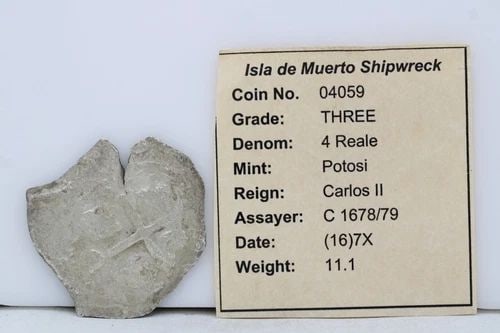 1678/79 4 REALES SILVER CARLOS II POTOSI ISLA DE MUERTO SHIPWRECK WITH COA 11.1G (1 of 2)