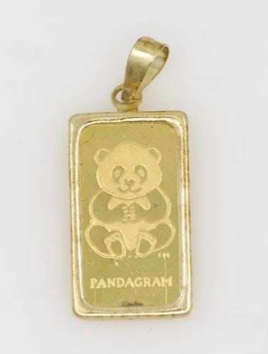 VINTAGE SINGAPORE MINT 1 GRAM .9999 GOLD PANDA GRAM BAR IN 14K GOLD BEZEL: VINTAGE SINGAPORE MINT 1 GRAM .9999 GOLD PANDA GRAM BAR IN 14K GOLD BEZEL Description Vintage Singapore Mint 1 Gram .9999 Gold Panda Gram Bar in 14k Gold Bezel Bar/pendant are in average circulated co