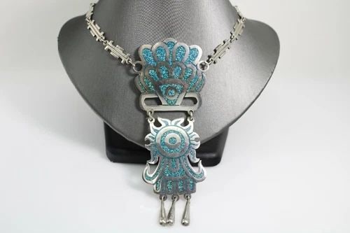 LARGE VINTAGE TAXCO 950 STERLING MOSAIC TURQUOISE PENDANT NECKLACE 75.2 G: LARGE VINTAGE TAXCO 950 STERLING MOSAIC TURQUOISE PENDANT NECKLACE 75.2 G LARGE VINTAGE TAXCO 950 STERLING MOSAIC TURQUOISE PENDANT NECKLACE 75.2 G Description Large Vintage Taxco 950 Sterling Mosaic 
