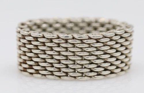 TIFFANY & CO. STERLING SILVER SOMERSET MESH 10MM BAND RING SIZE 8.5 - 9 GRAMS (1 of 2)