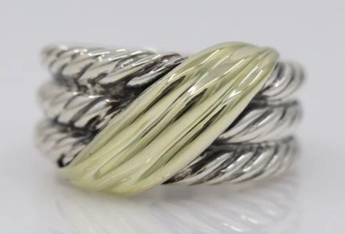 DAVID YURMAN STERLING SILVER & 14K YELLOW GOLD CABLE CROSSOVER WAVE RING SZ 6.5 (1 of 2)