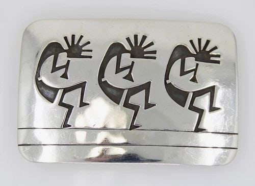 SPARKY MASAWYTEWA STERLING SILVER HOPI KOKOPELLI BELT BUCKLE 54.1 GRAMS (1 of 2)