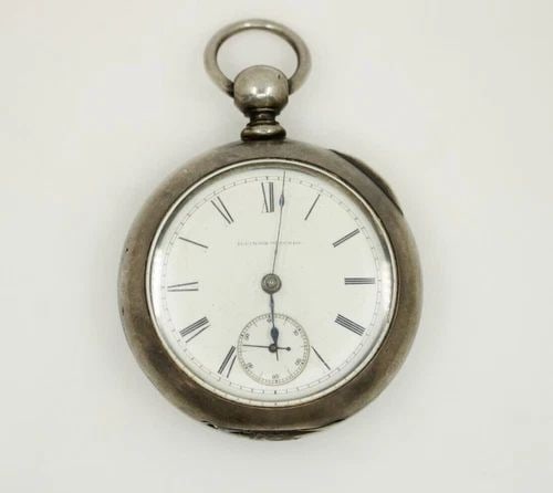 1883 ILLINOIS WATCH CO. OPEN FACE COIN SILVER 11J 18S GRADE 2 POCKET WATCH W/KEY (1 of 2)