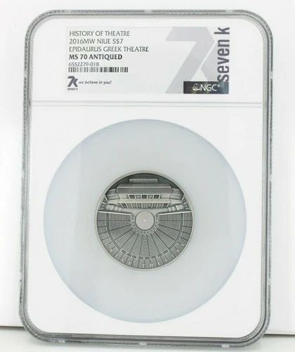 HISTORY OF THEATRE 2016 MW NIUE S$7 EPIDAURUS GREEK THEATRE MS 70 ANTIQUED NGC (1 of 2)