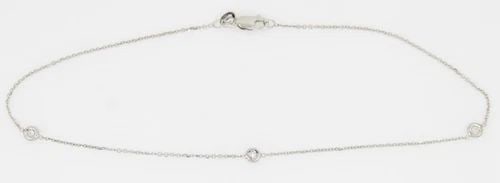 18K WHITE GOLD NATURAL DIAMOND STATION BRACELET ANKLET FITS 9 3/4" - 1.9 GRAMS (1 of 2)