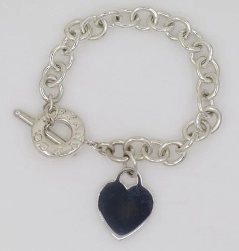 TIFFANY & CO. STERLING SILVER BLANK HEART TAG CHARM TOGGLE BRACELET FITS 6.75" (1 of 2)
