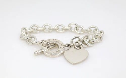 TIFFANY & CO. STERLING SILVER BLANK HEART TAG CHARM TOGGLE BRACELET FITS 7" (1 of 2)