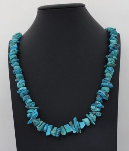 VTG NATIVE AMERICAN STERLING SILVER NATURAL TURQUOISE NUGGET BEAD 28" NECKLACE (1 of 2)