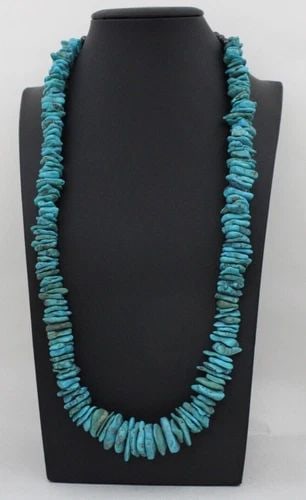 VTG NATIVE AMERICAN STERLING SILVER NATURAL TURQUOISE NUGGET BEAD 26" NECKLACE (1 of 2)