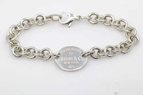 TIFFANY & CO STERLING SILVER RETURN TO TIFFANY OVAL TAG BRACELET 8" - 27.6 G (1 of 2)