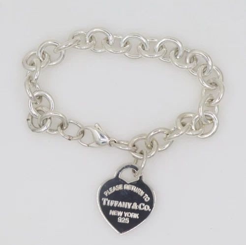 TIFFANY & CO. STERLING SILVER "RETURN TO" HEART TAG CHARM BRACELET 6.5" - 32.8 G (1 of 2)