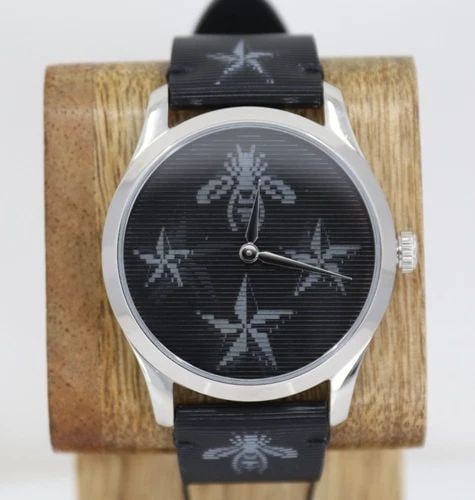GUCCI G-TIMELESS WOMEN’S BEE AND STAR 38MM BLACK DIAL QUARTZ WATCH YA1264105 (1 of 2)