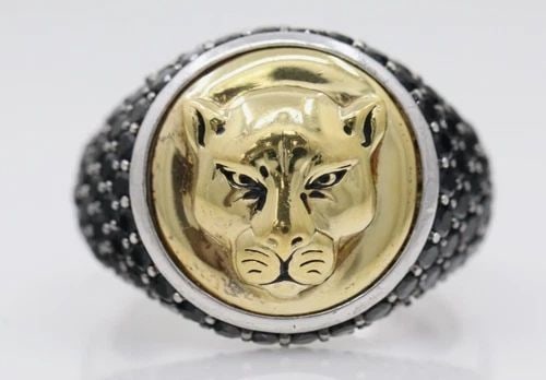 EFFY STERLING SILVER BLACK SPINAL PANTHER RING SIZE 10- 11.5 GRAMS (1 of 2)