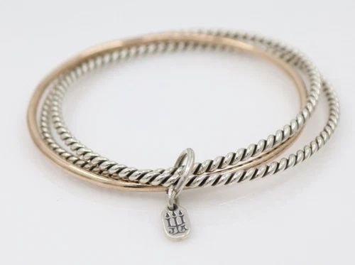 JAMES AVERY STERLING SILVER & BRONZE TRIPLE TWISTED CABLE BANGLE BRACELET (1 of 2)