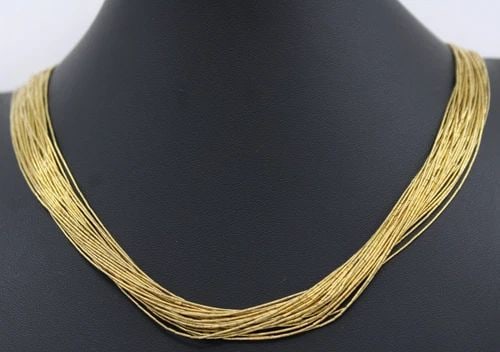 NATIVE AMERICAN LIQUID STERLING SILVER GOLD TONED 30 STRAND NECKLACE 29" ~ 44.6G (1 of 2)