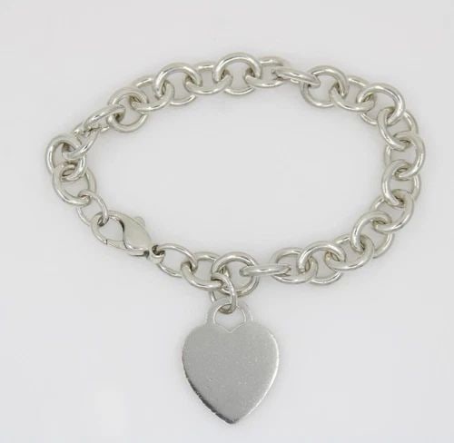 TIFFANY & CO. STERLING SILVER BLANK HEART TAG CHARM 7.5" BRACELET (1 of 2)