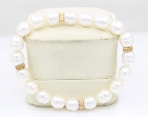 CULTURED 8.5MM SOUTH SEA PEARLS STRETCH BRACELET W/ 14K YELLOW GOLD SPACERS (1 of 2)