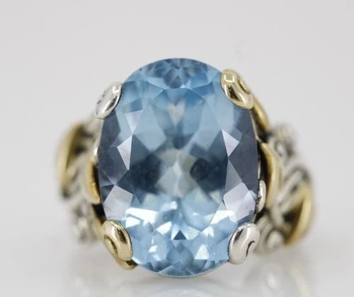 BARBARA BIXBY STERLING & 18K 14.0 CT BLUE TOPAZ VINE RING SIZE 7 (1 of 2)