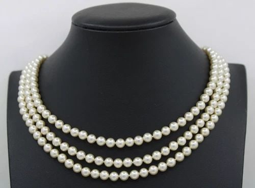 THREE-STRAND MALLORCA SIMULATED PEARL NECKLACE 20" W/ 10K GOLD COCA COLA CLASP (1 of 2)