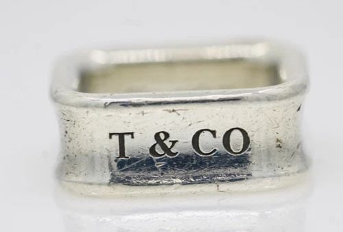 TIFFANY & CO. 1837 STERLING SILVER SQUARE CONCAVE BAND RING SIZE 4.5 - 9.6 GRAMS (1 of 2)