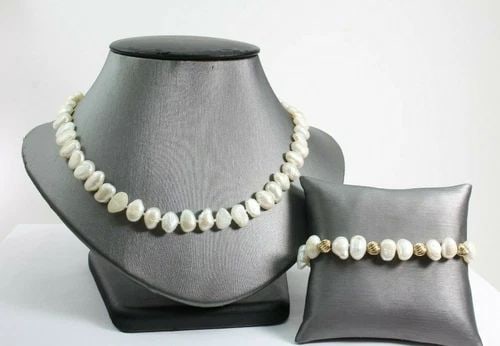 24" NATURAL FRESHWATER PEARL & 14K YELLOW GOLD NECKLACE & 6.5" BRACELET (1 of 2)