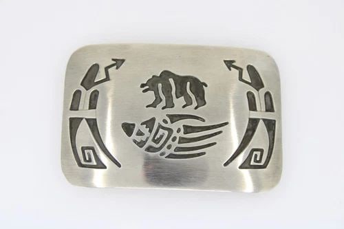 VINTAGE NAVAJO NATIVE AMERICAN STEEVE GRANT SG BEAR CLAW BELT BUCKLE 43.7G (1 of 2)
