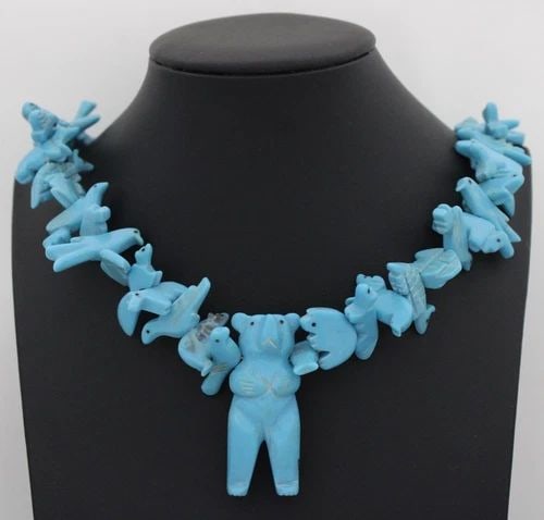 VINTAGE NATIVE AMERICAN STYLE STACKED SQUAW WRAP FETISH TURQUOISE NECKLACE 30" (1 of 2)