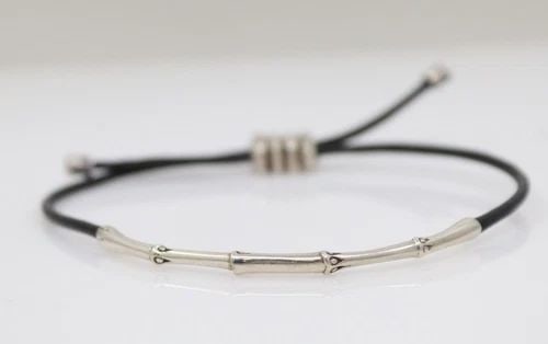 JOHN HARDY STERLING SILVER SLIM BLACK CORD ADJUSTABLE BAMBOO BRACELET (1 of 2)