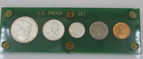 1954 UNITED STATES MINT PROOF SET GREEN HARD PLASTIC HOLDER (1 of 2)