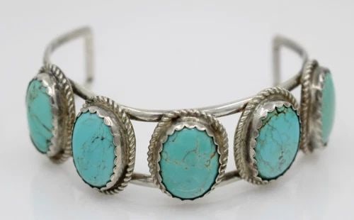 JC STERLING SILVER TURQUOISE STONES CUFF BRACELET 7" - 31.2 GRAMS (1 of 2)