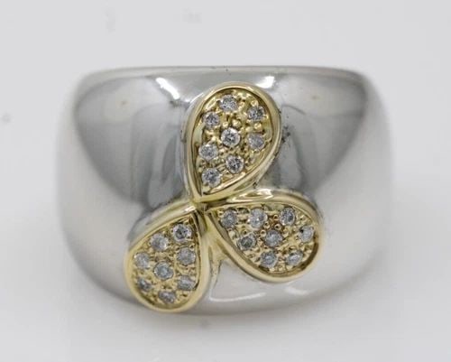 SONIA B. BITTON STERLING SILVER & 14K YELLOW GOLD DIAMOND FLOWER RING SIZE 5 (1 of 2)