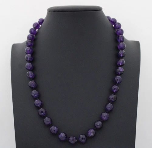 VINTAGE 14K YELLOW GOLD NATURAL AMETHYST BEADED 19" NECKLACE 52 GRAMS (1 of 2)