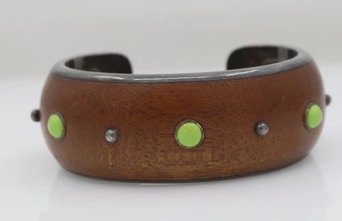PEYOTE BIRD STERLING SILVER WOOD CUFF BRACELET 6" - 42 GRAMS (1 of 2)