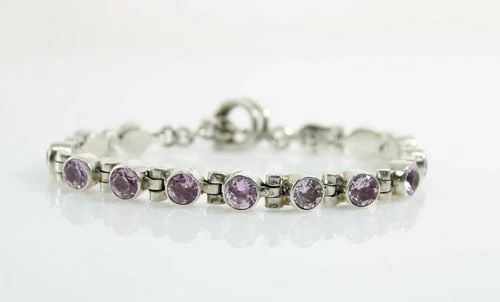 VINTAGE EXEX CLAUDIA AGUDELO STERLING SILVER PINK CRYSTAL STONES LINK BRACELET (1 of 2)