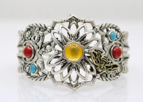 CAROLYN POLLACK & FRITZ CASUSE STERLING BRASS BUMBLEBEE GEMSTONE CUFF BRACELET (1 of 2)