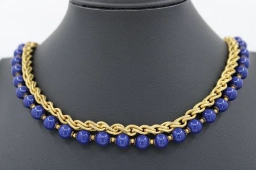 MIRIAM HASKELL 2 STRAND GOLD TONE BLUE FAUX LAPIS 30" NECKLACE (1 of 2)