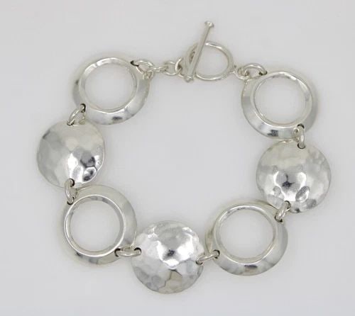 CII MEXICO 925 STERLING SILVER CIRCLE LINK TOGGLE CLASP BANGLE 7" BRACELET (1 of 2)