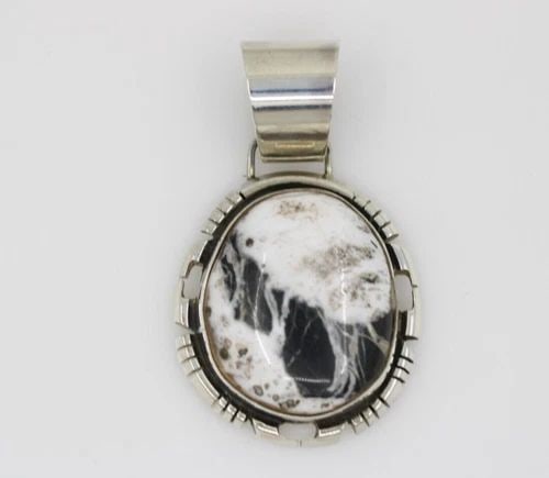 DANNY CLARK NAVAJO STERLING SILVER WHITE BUFFALO TURQUOISE PENDANT 14.5 GRAMS (1 of 2)