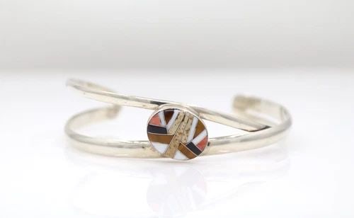 NATIVE AMERICAN NAVAJO RAY NEZ RN STERLING SILVER GEMSTONE CUFF BRACELET (1 of 2)