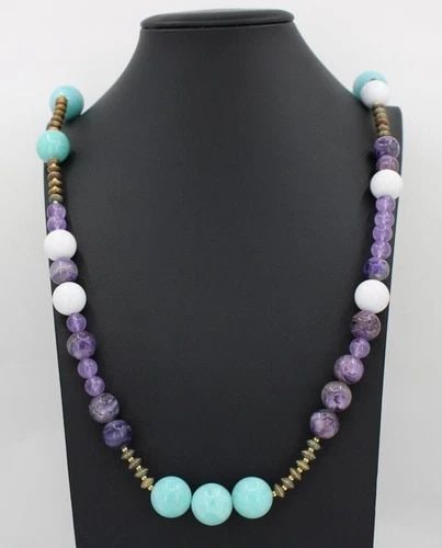GEMS EN VOGUE MICHAEL VALITUTTI STERLING TURQUOISE GEMSTONE BEADED 34" NECKLACE: GEMS EN VOGUE MICHAEL VALITUTTI STERLING TURQUOISE GEMSTONE BEADED 34" NECKLACE Description Gems En Vogue Michael Valitutti Sterling Silver Turquoise Amethyst Gemstone Beaded 34" Necklace Item is in g