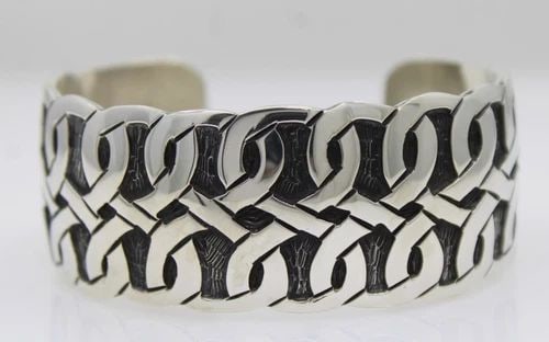 STERLING SILVER MEXICO CUFF BRACELET 6" - 53.9 GRAMS (1 of 2)